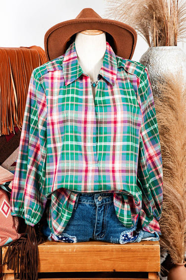 Checkered 3/4 Sleeve Collared Loose Fit Shirt
